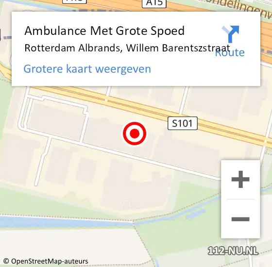 Locatie op kaart van de 112 melding: Ambulance Met Grote Spoed Naar Rotterdam Albrands, Willem Barentszstraat op 21 februari 2023 07:10