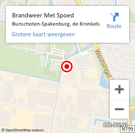 Locatie op kaart van de 112 melding: Brandweer Met Spoed Naar Bunschoten-Spakenburg, de Kronkels op 21 februari 2023 07:17