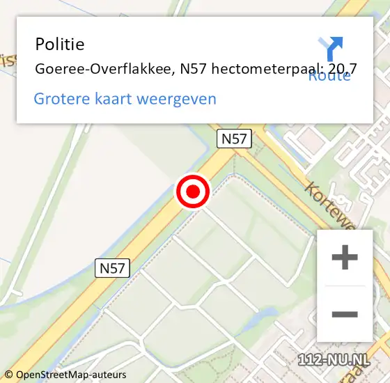 Locatie op kaart van de 112 melding: Politie Goeree-Overflakkee, N57 hectometerpaal: 20,7 op 21 februari 2023 08:03