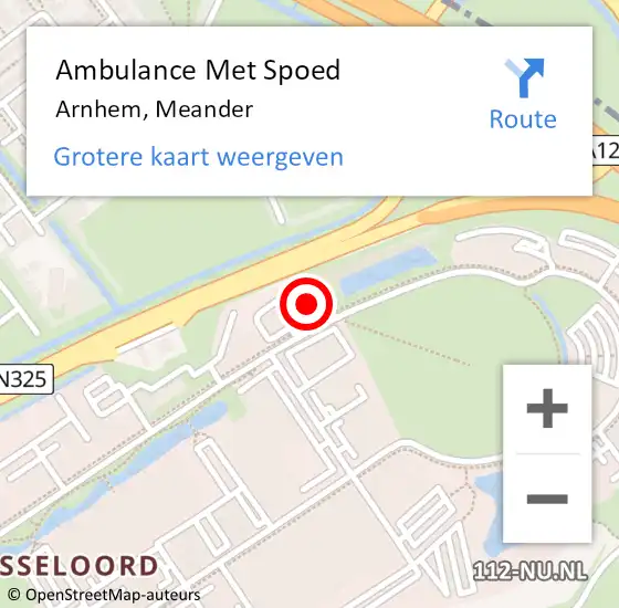 Locatie op kaart van de 112 melding: Ambulance Met Spoed Naar Arnhem, Meander op 21 februari 2023 08:20