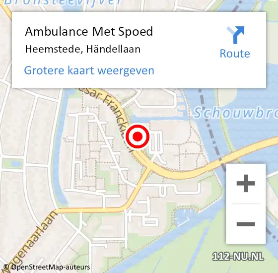 Locatie op kaart van de 112 melding: Ambulance Met Spoed Naar Heemstede, Händellaan op 21 februari 2023 08:36