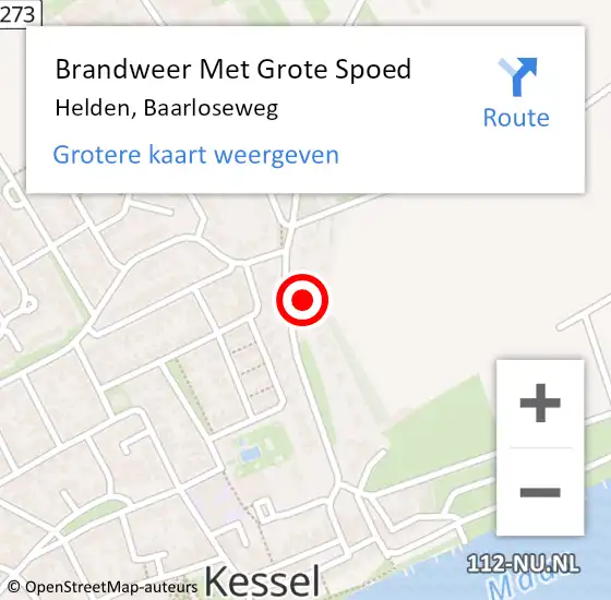 Locatie op kaart van de 112 melding: Brandweer Met Grote Spoed Naar Helden, Baarloseweg op 21 februari 2023 08:40