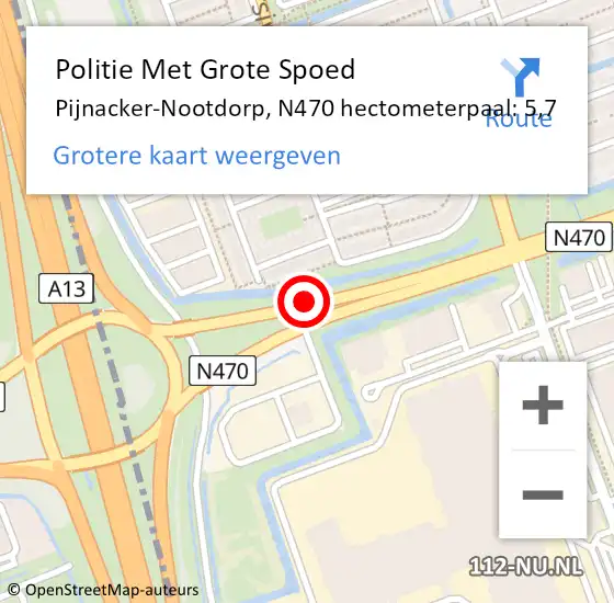 Locatie op kaart van de 112 melding: Politie Met Grote Spoed Naar Pijnacker-Nootdorp, N470 hectometerpaal: 5,7 op 21 februari 2023 08:46