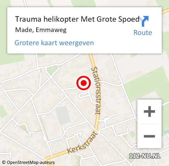 Locatie op kaart van de 112 melding: Trauma helikopter Met Grote Spoed Naar Made, Emmaweg op 21 februari 2023 09:01