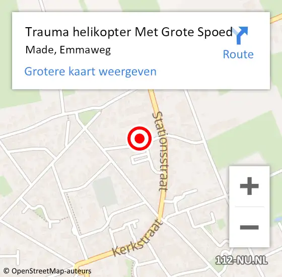 Locatie op kaart van de 112 melding: Trauma helikopter Met Grote Spoed Naar Made, Emmaweg op 21 februari 2023 09:03