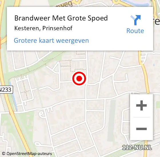 Locatie op kaart van de 112 melding: Brandweer Met Grote Spoed Naar Kesteren, Prinsenhof op 21 februari 2023 09:48