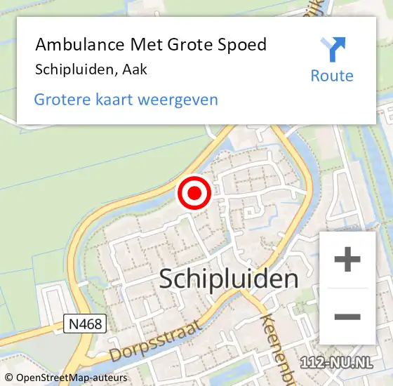 Locatie op kaart van de 112 melding: Ambulance Met Grote Spoed Naar Schipluiden, Aak op 21 februari 2023 10:58