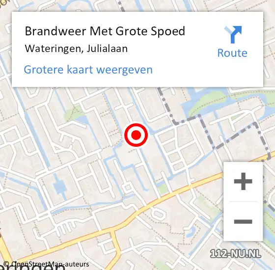 Locatie op kaart van de 112 melding: Brandweer Met Grote Spoed Naar Wateringen, Julialaan op 21 februari 2023 11:12