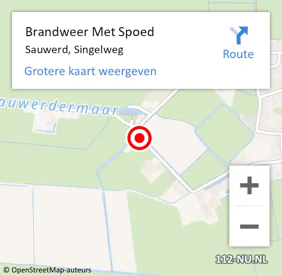 Locatie op kaart van de 112 melding: Brandweer Met Spoed Naar Sauwerd, Singelweg op 16 augustus 2014 12:23