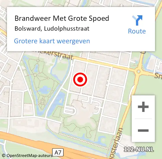 Locatie op kaart van de 112 melding: Brandweer Met Grote Spoed Naar Bolsward, Ludolphusstraat op 21 februari 2023 11:51