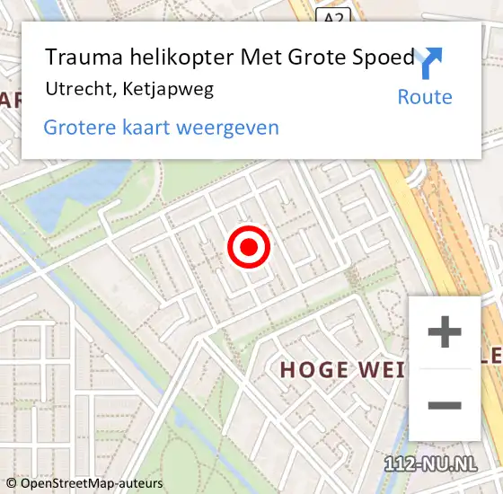 Locatie op kaart van de 112 melding: Trauma helikopter Met Grote Spoed Naar Utrecht, Ketjapweg op 21 februari 2023 12:00