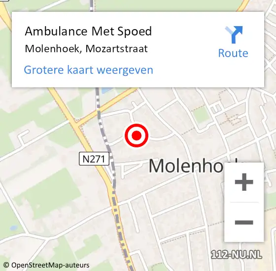 Locatie op kaart van de 112 melding: Ambulance Met Spoed Naar Molenhoek, Mozartstraat op 21 februari 2023 12:33