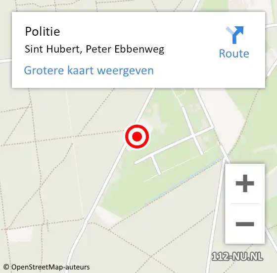 Locatie op kaart van de 112 melding: Politie Sint Hubert, Peter Ebbenweg op 21 februari 2023 12:34