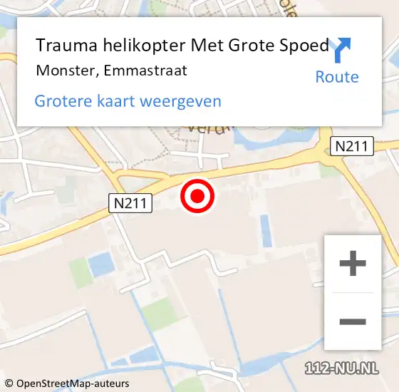 Locatie op kaart van de 112 melding: Trauma helikopter Met Grote Spoed Naar Monster, Emmastraat op 21 februari 2023 12:49