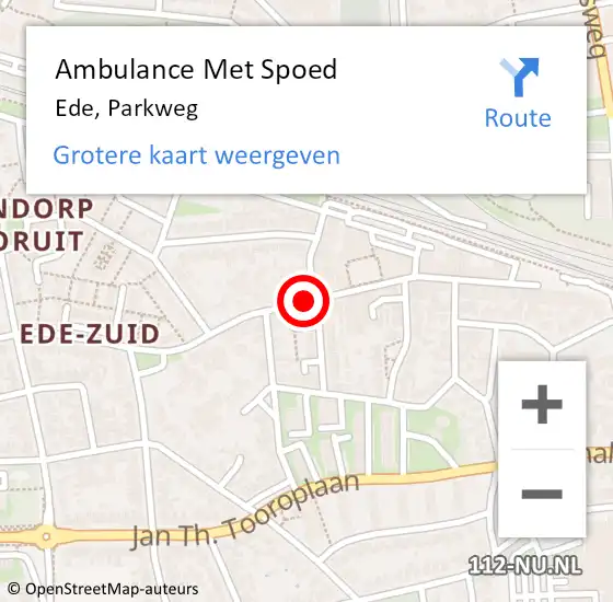 Locatie op kaart van de 112 melding: Ambulance Met Spoed Naar Ede, Parkweg op 21 februari 2023 12:49