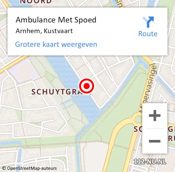 Locatie op kaart van de 112 melding: Ambulance Met Spoed Naar Arnhem, Kustvaart op 21 februari 2023 13:12