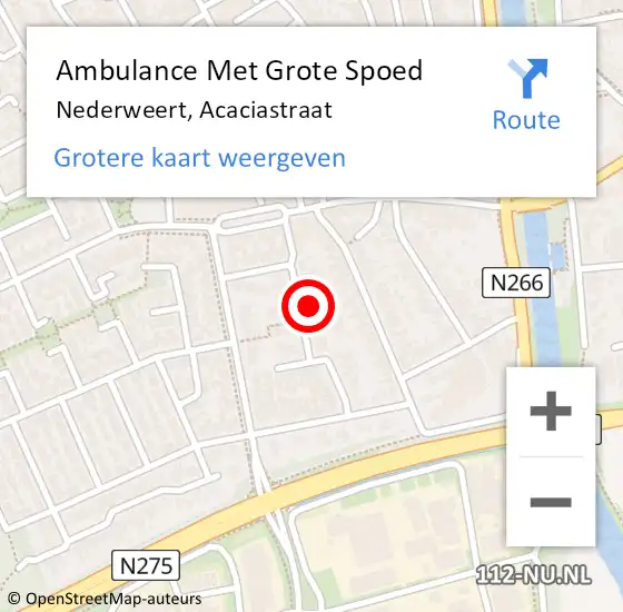 Locatie op kaart van de 112 melding: Ambulance Met Grote Spoed Naar Nederweert, Acaciastraat op 21 februari 2023 13:27