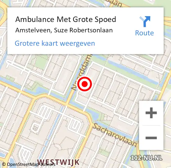 Locatie op kaart van de 112 melding: Ambulance Met Grote Spoed Naar Amstelveen, Suze Robertsonlaan op 21 februari 2023 13:38