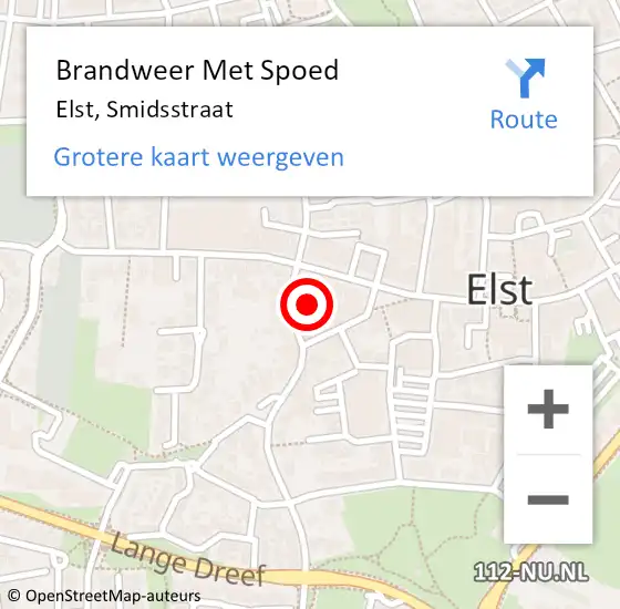 Locatie op kaart van de 112 melding: Brandweer Met Spoed Naar Elst, Smidsstraat op 21 februari 2023 13:43