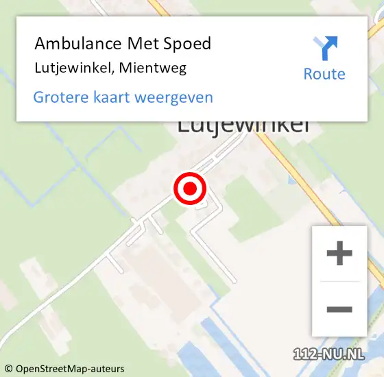 Locatie op kaart van de 112 melding: Ambulance Met Spoed Naar Lutjewinkel, Mientweg op 16 augustus 2014 12:39