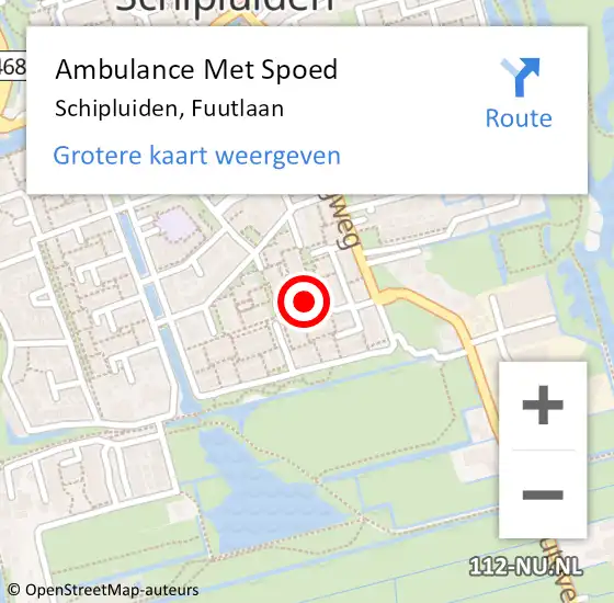 Locatie op kaart van de 112 melding: Ambulance Met Spoed Naar Schipluiden, Fuutlaan op 21 februari 2023 14:04