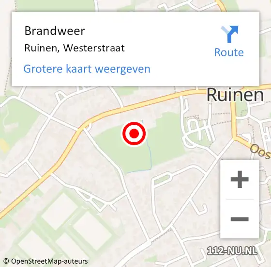 Locatie op kaart van de 112 melding: Brandweer Ruinen, Westerstraat op 16 augustus 2014 12:44