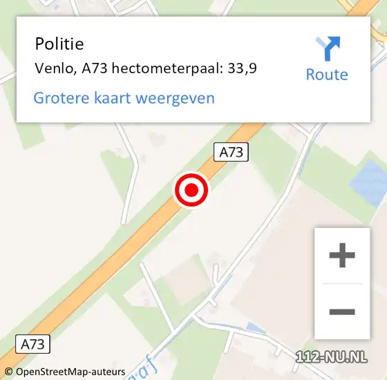 Locatie op kaart van de 112 melding: Politie Venlo, A73 hectometerpaal: 33,9 op 21 februari 2023 14:40