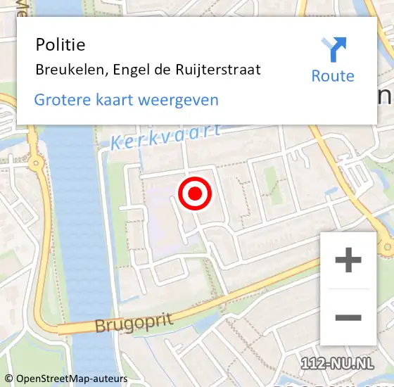 Locatie op kaart van de 112 melding: Politie Breukelen, Engel de Ruijterstraat op 21 februari 2023 14:48