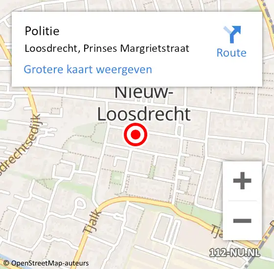 Locatie op kaart van de 112 melding: Politie Loosdrecht, Prinses Margrietstraat op 21 februari 2023 14:55