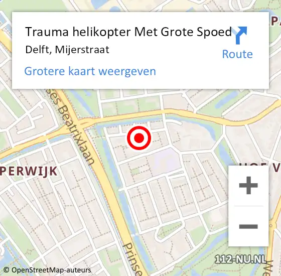 Locatie op kaart van de 112 melding: Trauma helikopter Met Grote Spoed Naar Delft, Mijerstraat op 21 februari 2023 15:13