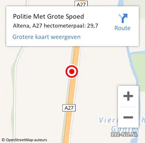 Locatie op kaart van de 112 melding: Politie Met Grote Spoed Naar Altena, A27 hectometerpaal: 29,7 op 21 februari 2023 15:27