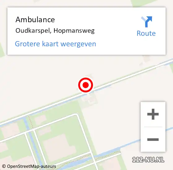 Locatie op kaart van de 112 melding: Ambulance Oudkarspel, Hopmansweg op 21 februari 2023 15:52