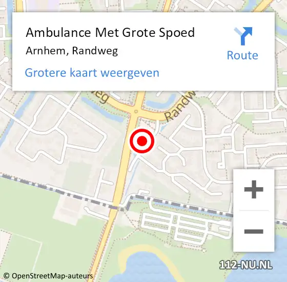Locatie op kaart van de 112 melding: Ambulance Met Grote Spoed Naar Arnhem, Randweg op 21 februari 2023 16:04