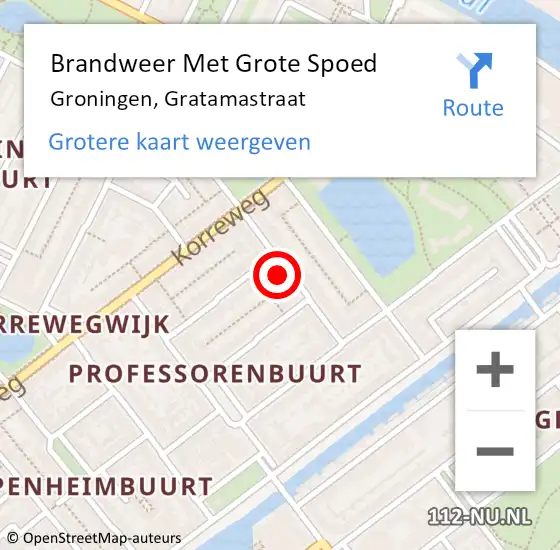 Locatie op kaart van de 112 melding: Brandweer Met Grote Spoed Naar Groningen, Gratamastraat op 21 februari 2023 16:24