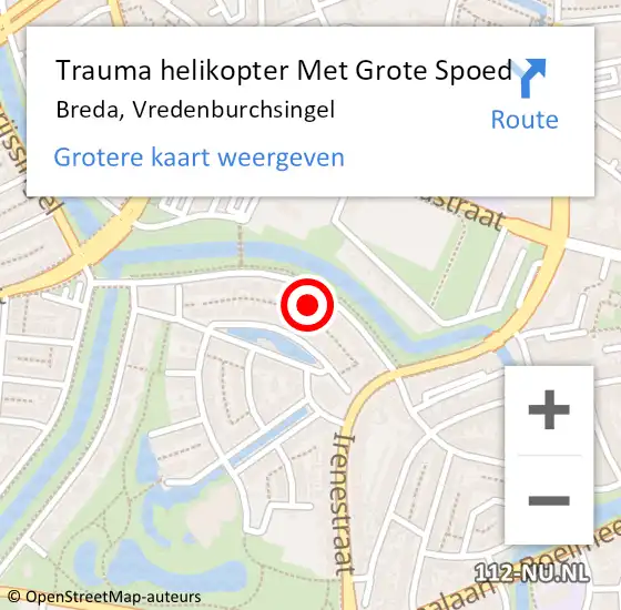 Locatie op kaart van de 112 melding: Trauma helikopter Met Grote Spoed Naar Breda, Vredenburchsingel op 21 februari 2023 16:34