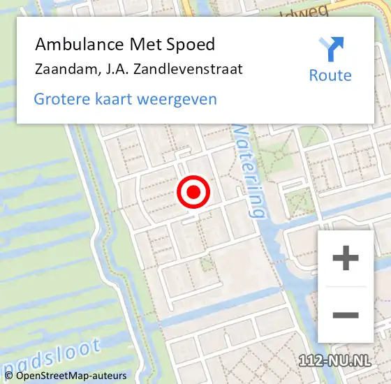 Locatie op kaart van de 112 melding: Ambulance Met Spoed Naar Zaandam, J.A. Zandlevenstraat op 21 februari 2023 16:44