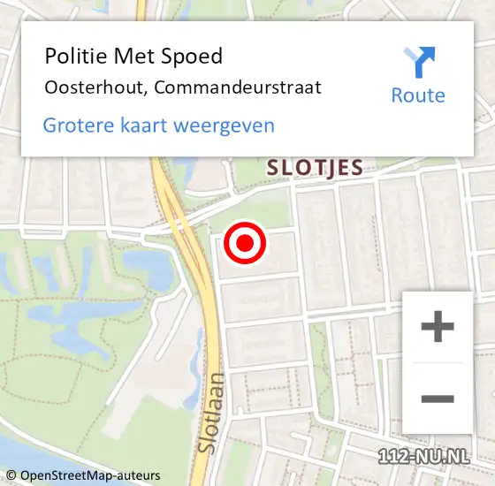 Locatie op kaart van de 112 melding: Politie Met Spoed Naar Oosterhout, Commandeurstraat op 21 februari 2023 16:57