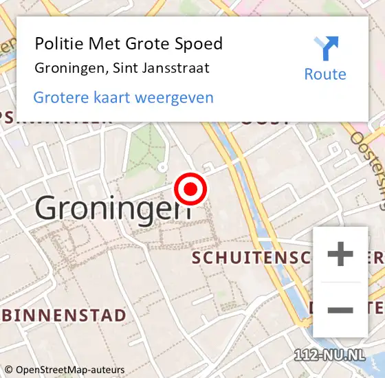 Locatie op kaart van de 112 melding: Politie Met Grote Spoed Naar Groningen, Sint Jansstraat op 21 februari 2023 16:59