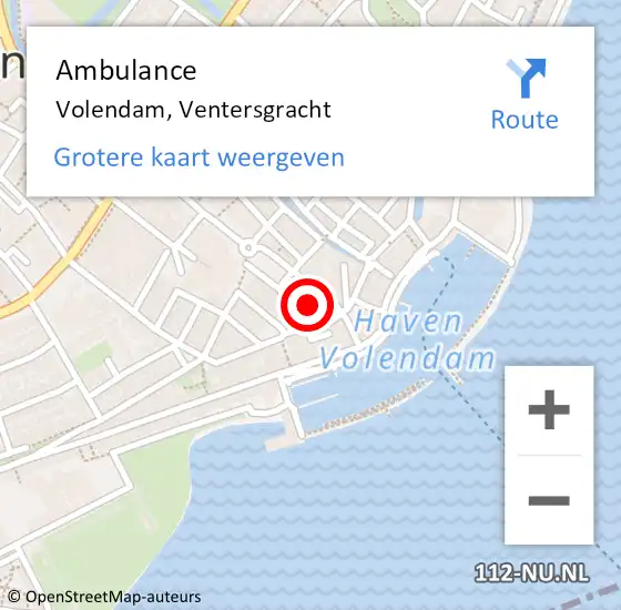 Locatie op kaart van de 112 melding: Ambulance Volendam, Ventersgracht op 21 februari 2023 17:58