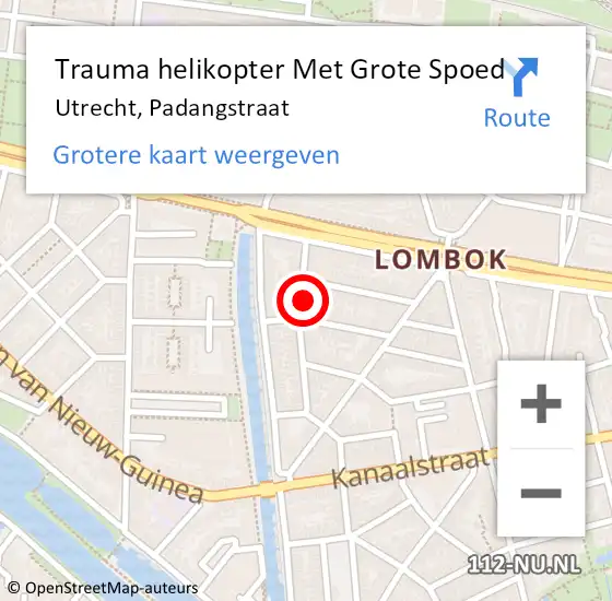 Locatie op kaart van de 112 melding: Trauma helikopter Met Grote Spoed Naar Utrecht, Padangstraat op 21 februari 2023 18:04