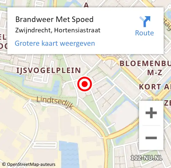 Locatie op kaart van de 112 melding: Brandweer Met Spoed Naar Zwijndrecht, Hortensiastraat op 21 februari 2023 18:25