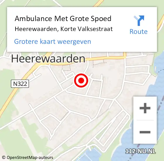 Locatie op kaart van de 112 melding: Ambulance Met Grote Spoed Naar Heerewaarden, Korte Valksestraat op 21 februari 2023 18:29