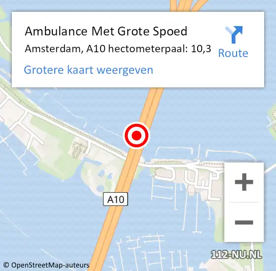 Locatie op kaart van de 112 melding: Ambulance Met Grote Spoed Naar Oss, A10 hectometerpaal: 10,3 op 21 februari 2023 18:55