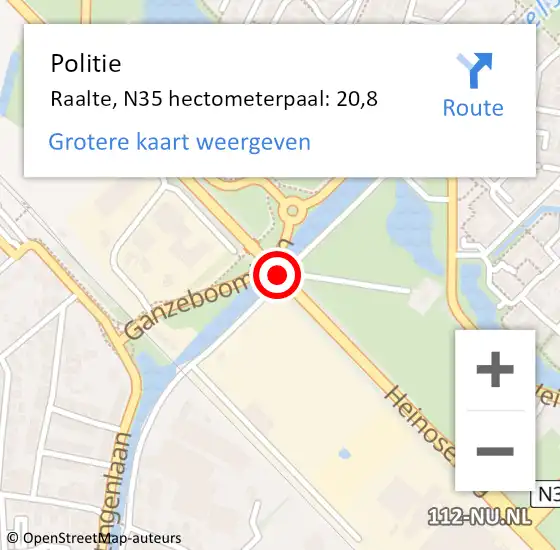 Locatie op kaart van de 112 melding: Politie Raalte, N35 hectometerpaal: 20,8 op 21 februari 2023 19:09