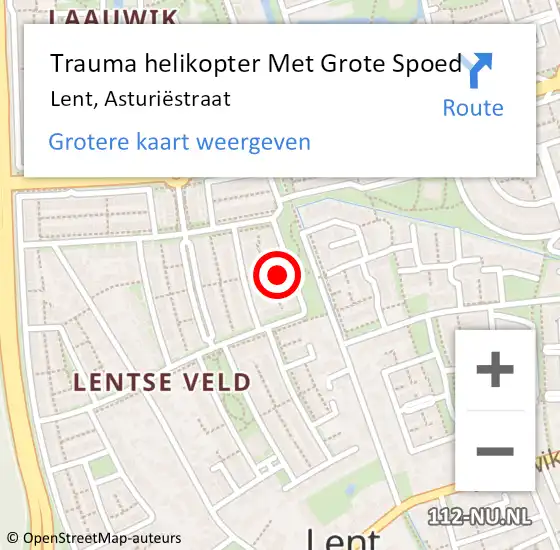 Locatie op kaart van de 112 melding: Trauma helikopter Met Grote Spoed Naar Lent, Asturiëstraat op 21 februari 2023 19:12