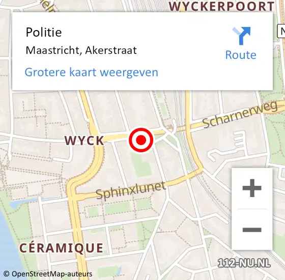 Locatie op kaart van de 112 melding: Politie Maastricht, Akerstraat op 21 februari 2023 19:17