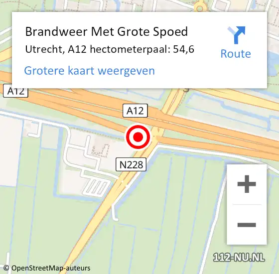 Locatie op kaart van de 112 melding: Brandweer Met Grote Spoed Naar Utrecht, A12 hectometerpaal: 54,6 op 21 februari 2023 19:18