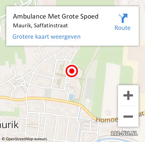 Locatie op kaart van de 112 melding: Ambulance Met Grote Spoed Naar Maurik, Saffatinstraat op 21 februari 2023 19:30