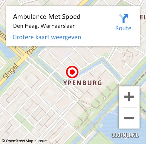 Locatie op kaart van de 112 melding: Ambulance Met Spoed Naar Den Haag, Warnaarslaan op 21 februari 2023 19:47