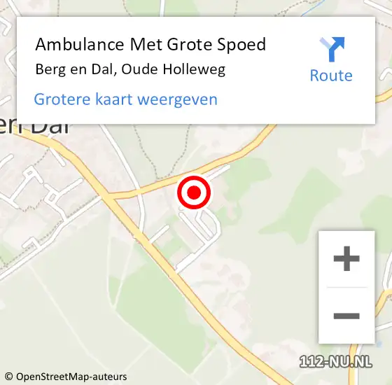 Locatie op kaart van de 112 melding: Ambulance Met Grote Spoed Naar Berg en Dal, Oude Holleweg op 21 februari 2023 19:56